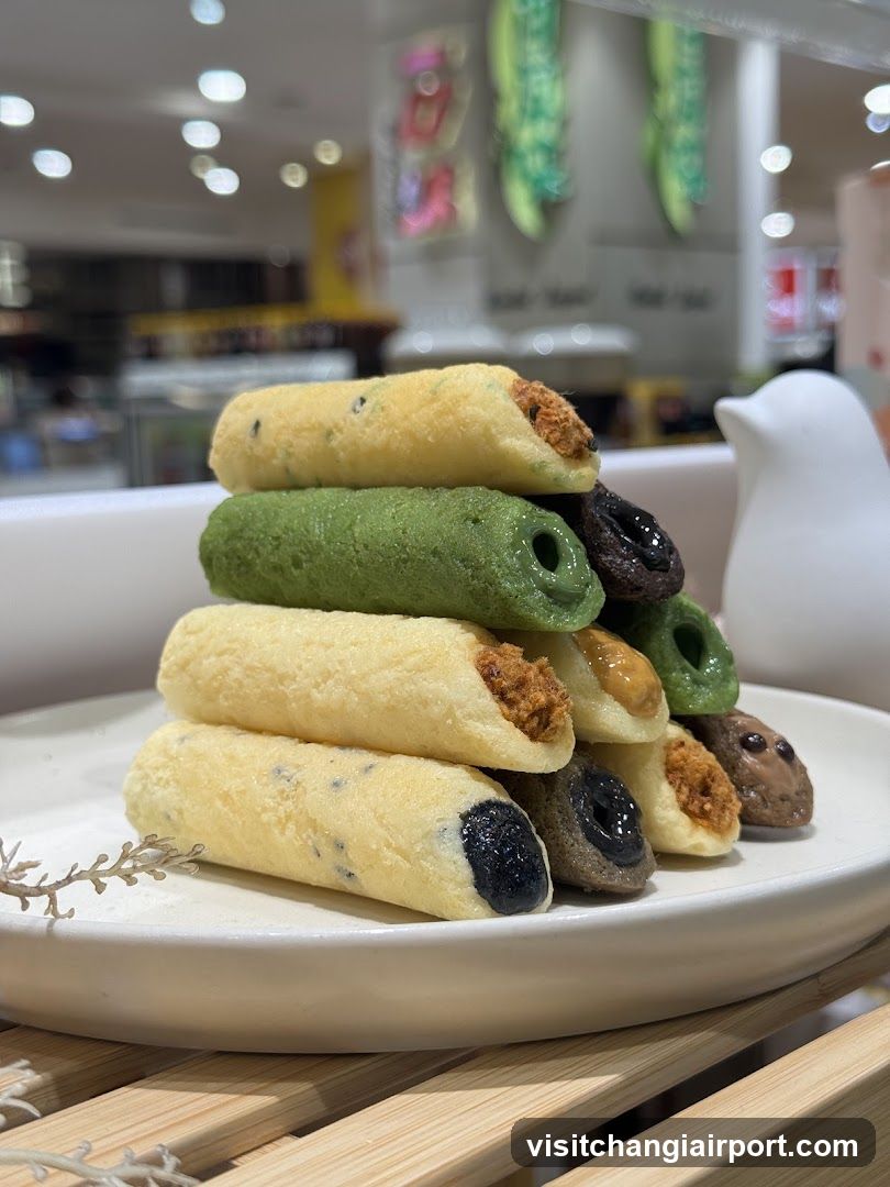 Stack of colorful rolled pastries