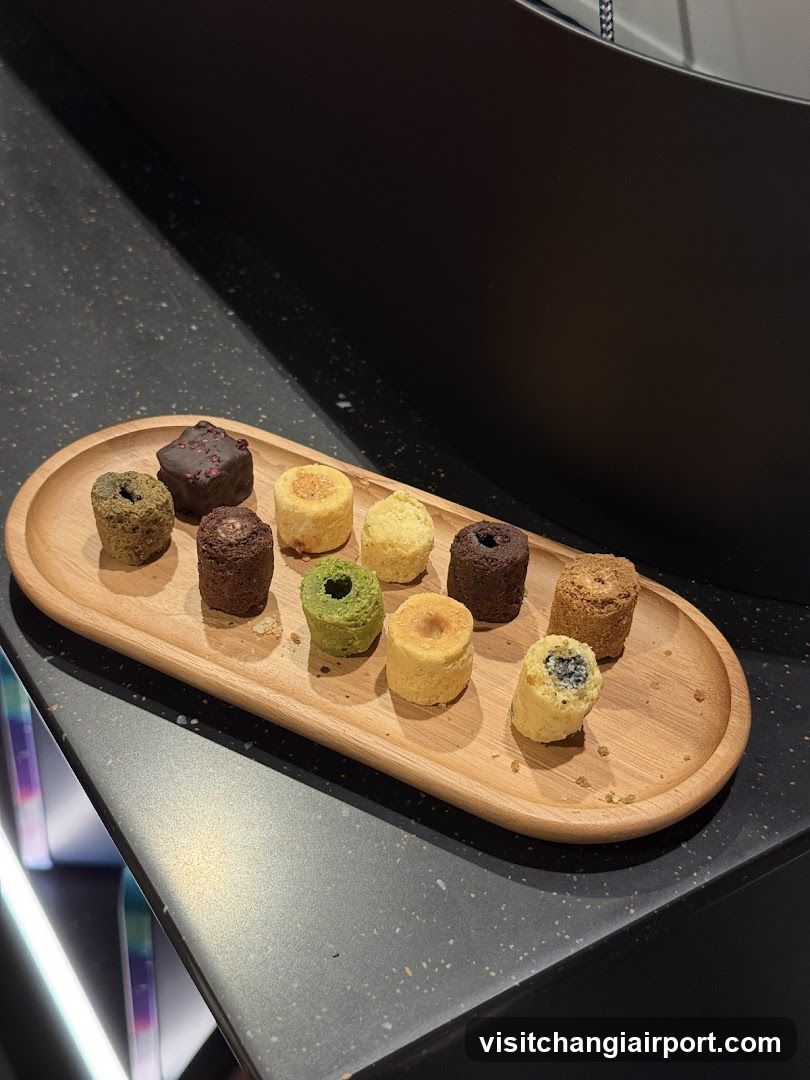 Assorted Mini Cakes on Wooden Tray