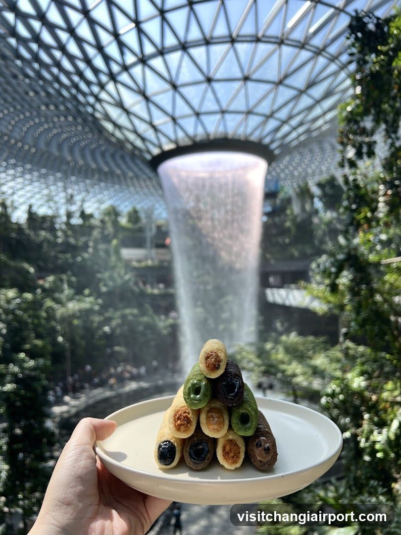 Food in front of the waterfall