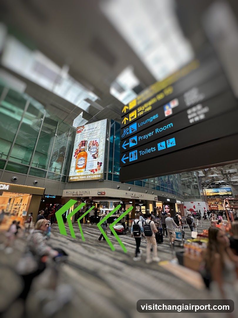 Airport Terminal Interior with Signage and Shops