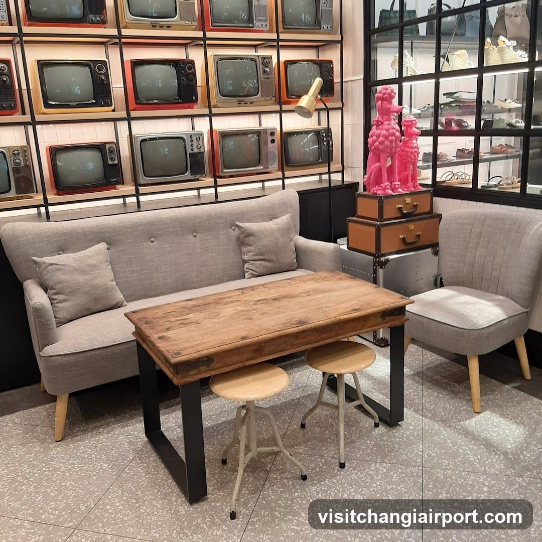 Vintage TV Wall and Lounge Area