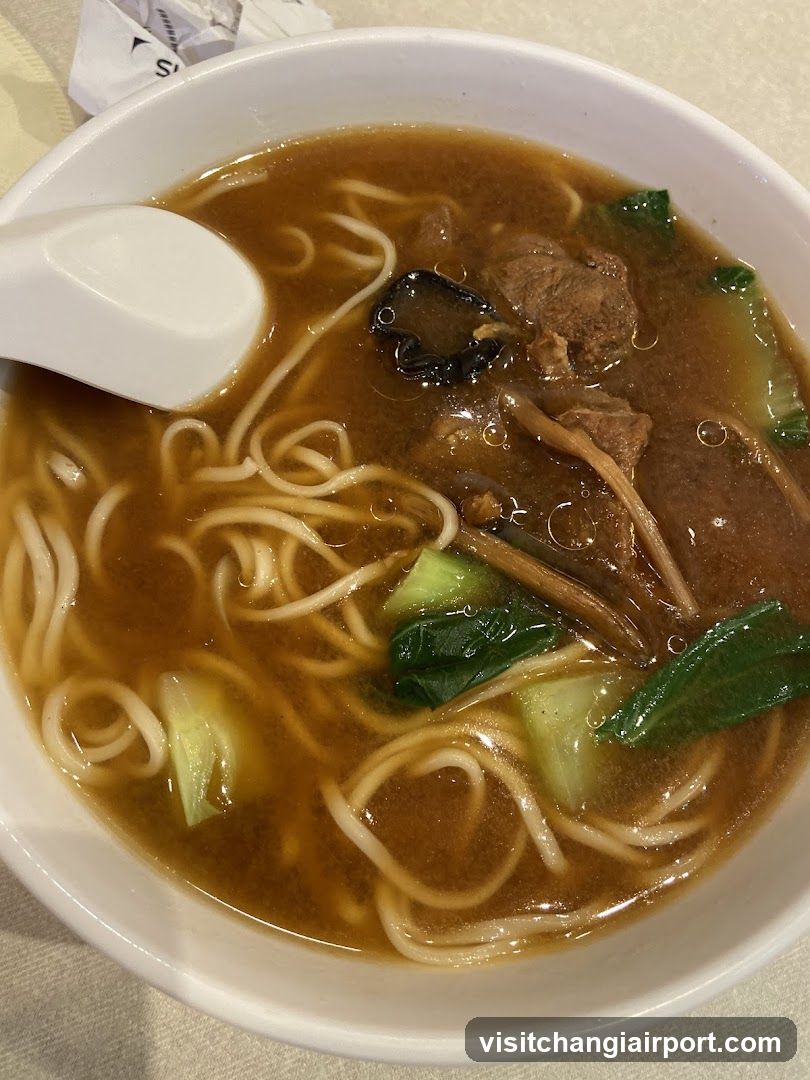 Bowl of Noodle Soup with Meat and Vegetables