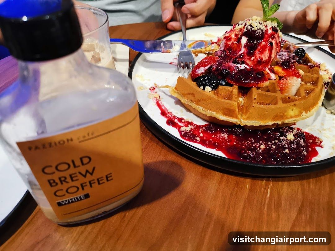 Waffle with Berries and Cold Brew Coffee