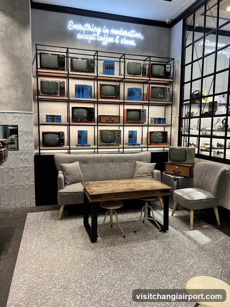 Vintage TV Wall and Coffee Shop Interior