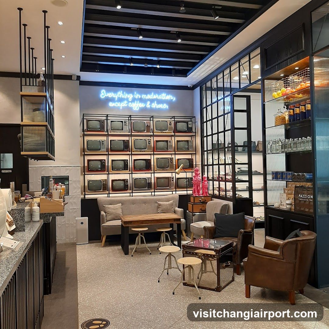 Coffee Shop Interior with Retro TV Wall