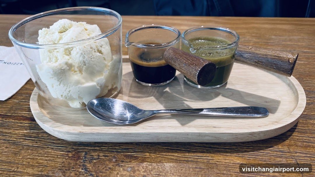 Coffee and Ice Cream on Wooden Tray