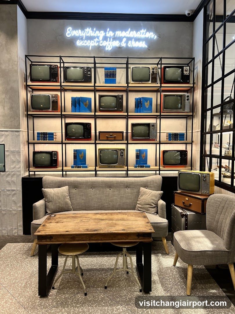 Vintage TV Wall and Coffee Shop Interior