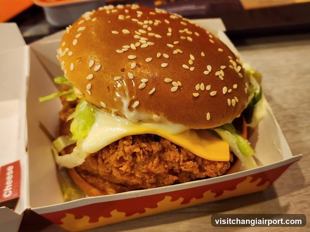 Fried Chicken Burger with Cheese and Egg