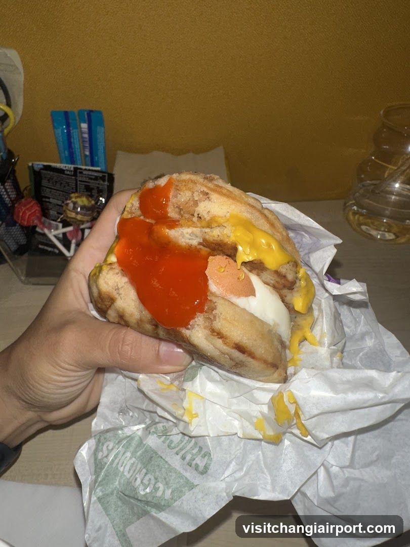 Hand Holding a Loaded Sandwich with Ketchup and Mustard