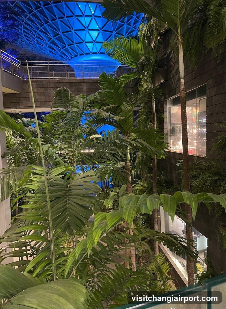 Indoor Tropical Garden with Blue Geodesic Dome Ceiling