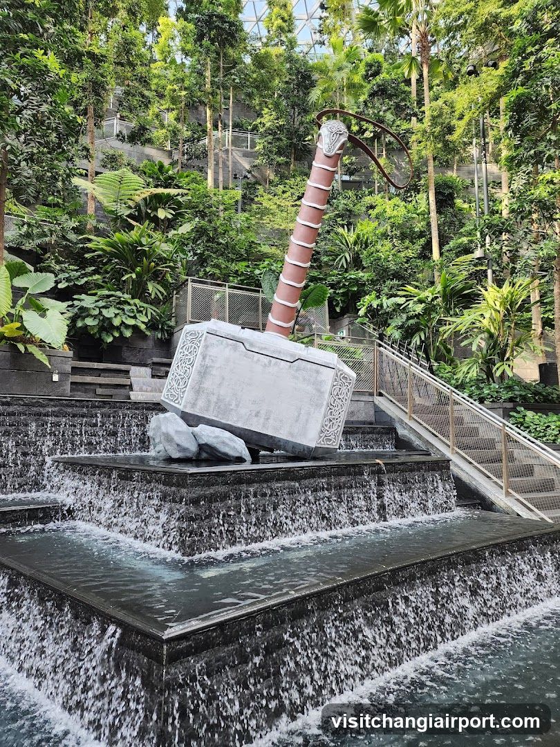 Thor's Hammer Sculpture in Water Feature