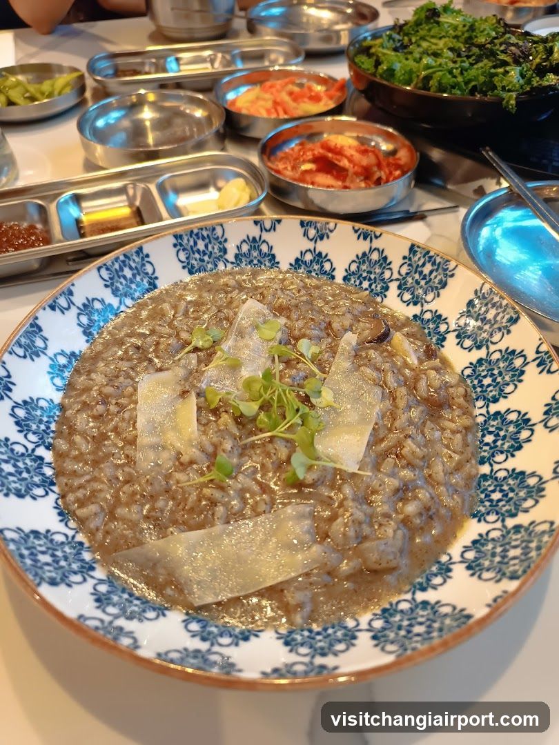 Korean-style meal with rice porridge and side dishes
