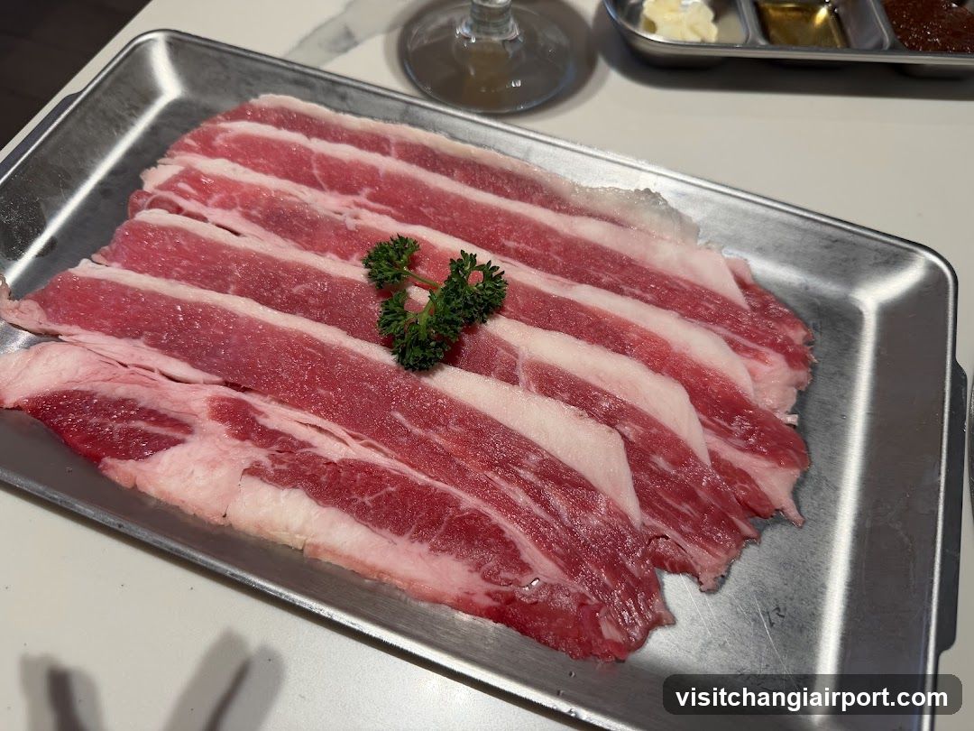 Raw Beef Slices on Metal Tray