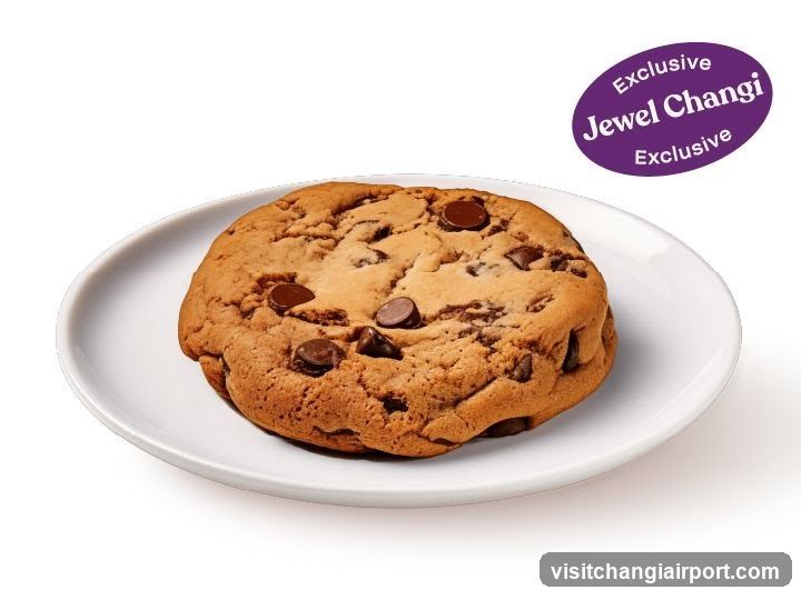Chocolate Chip Cookie on White Plate with Jewel Changi Badge