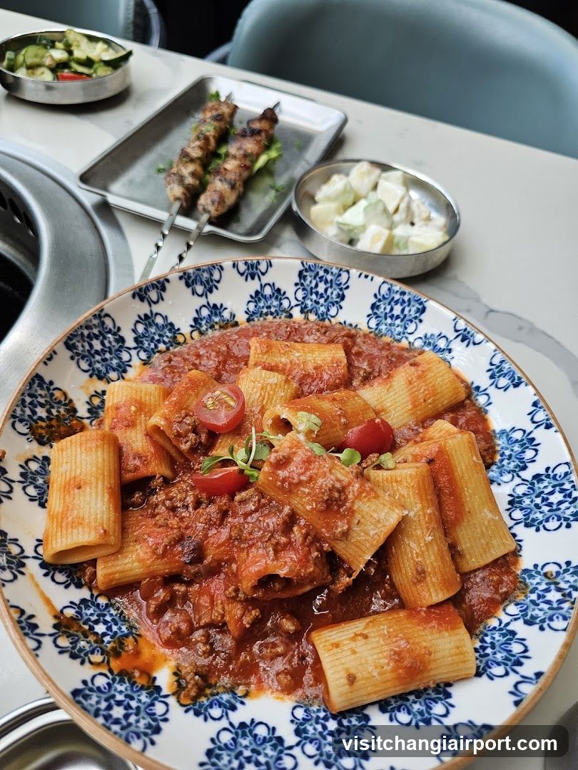 Pasta with Meat Sauce and Side Dishes