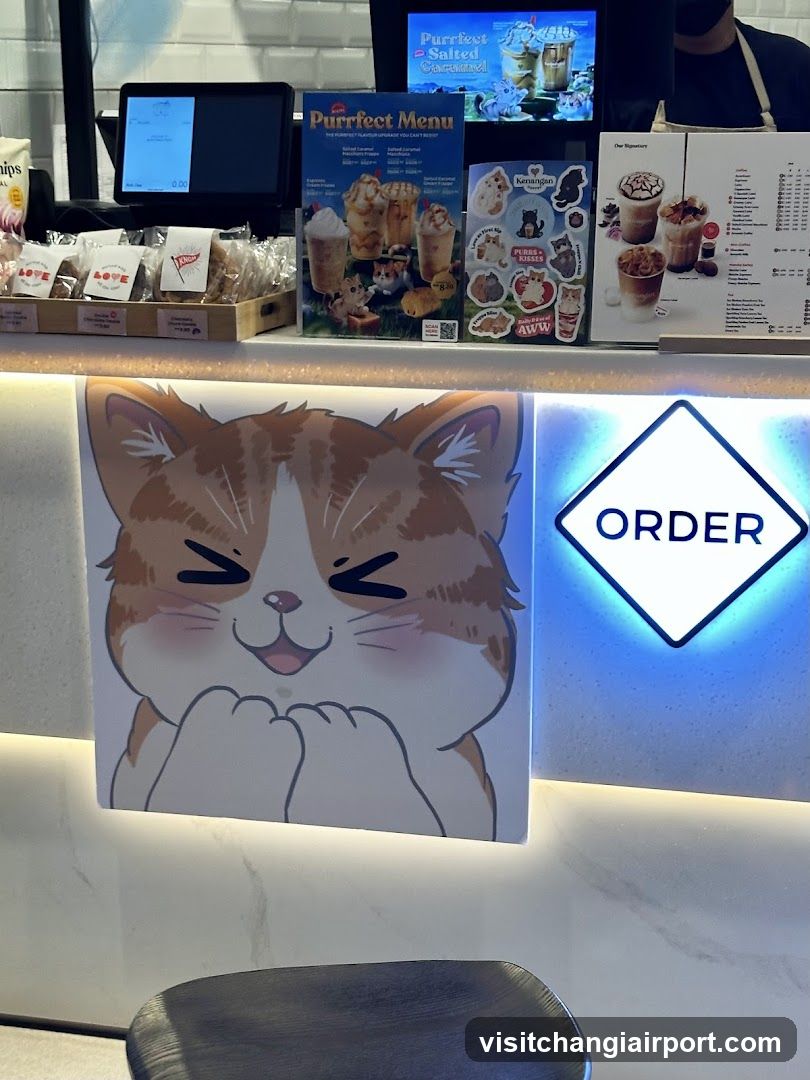 Cat-themed cafe counter display