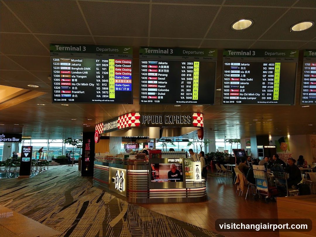 Airport Terminal Departures Board and Food Kiosk