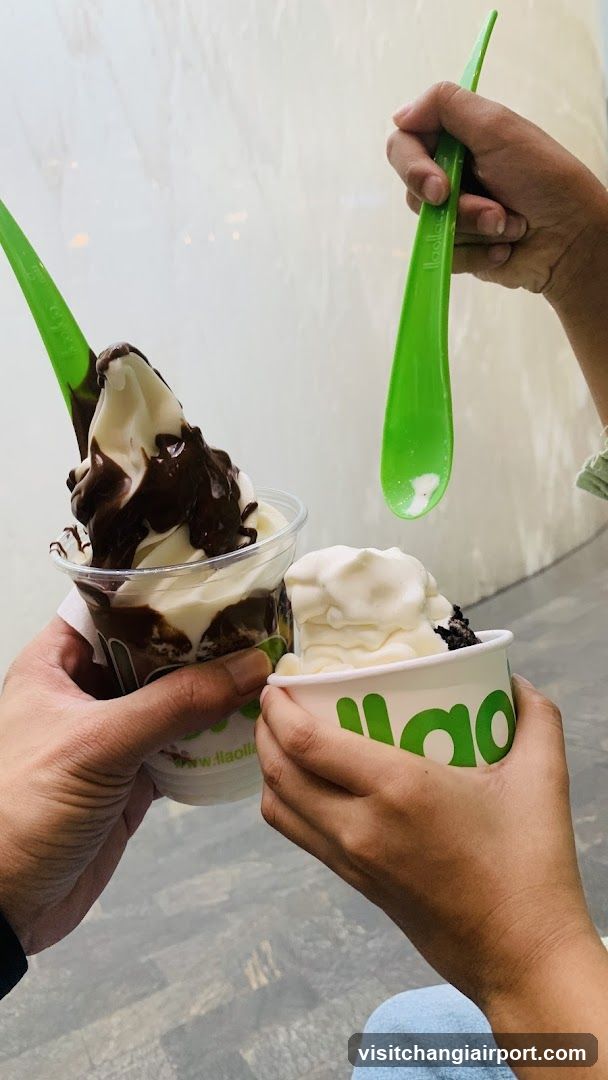 Ice cream cups with green spoons