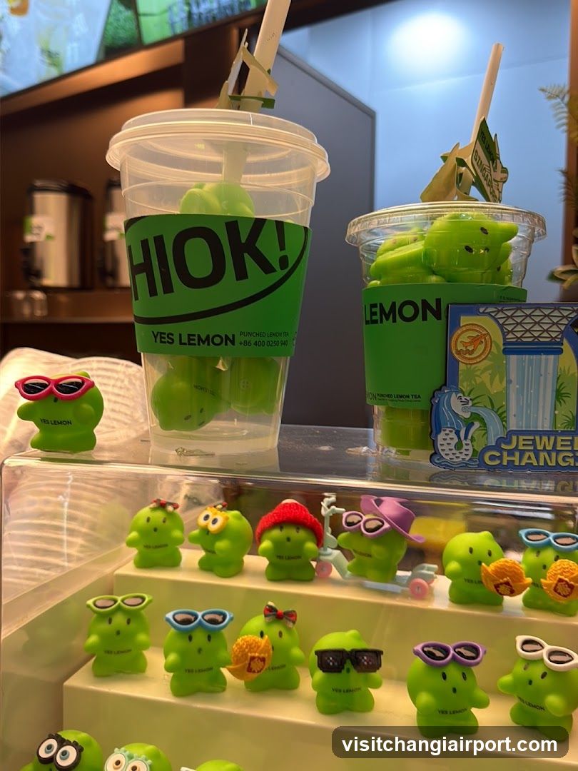 Lemon-themed drink cups and merchandise display