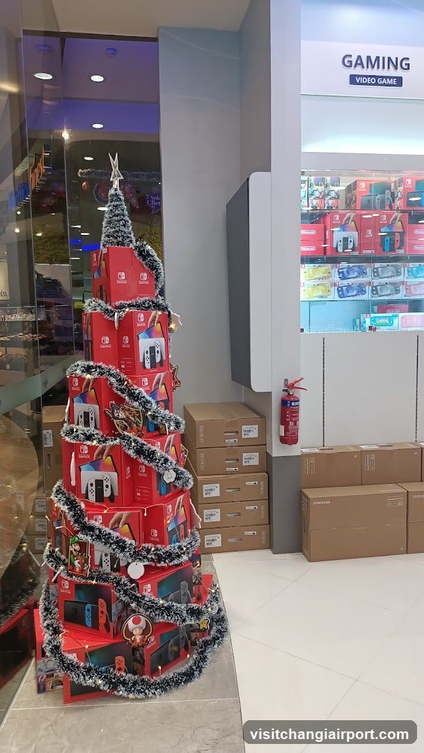 Christmas Tree Display with Gaming Merchandise