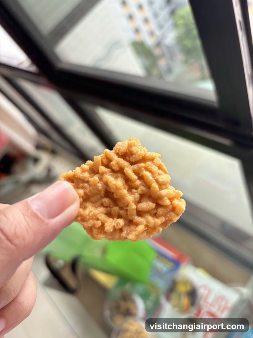 Hand holding rice crispy snack