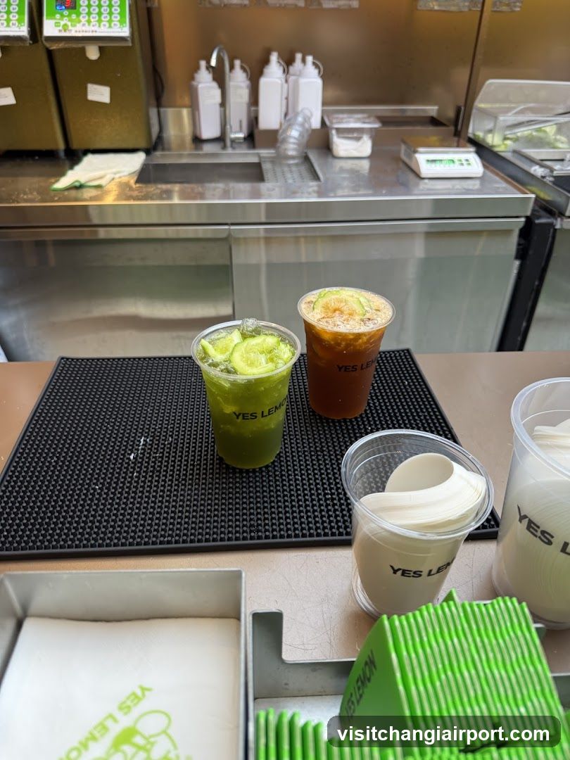 Beverages at a juice bar counter