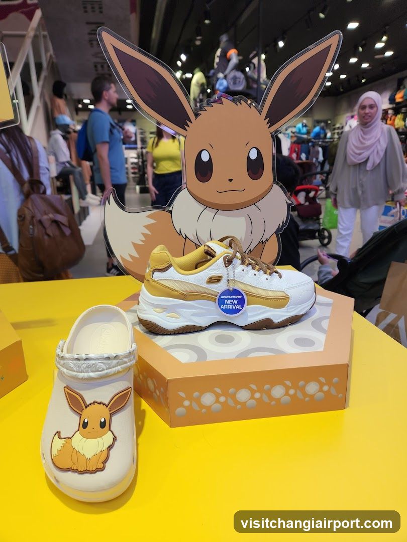 Eevee-themed footwear display in store