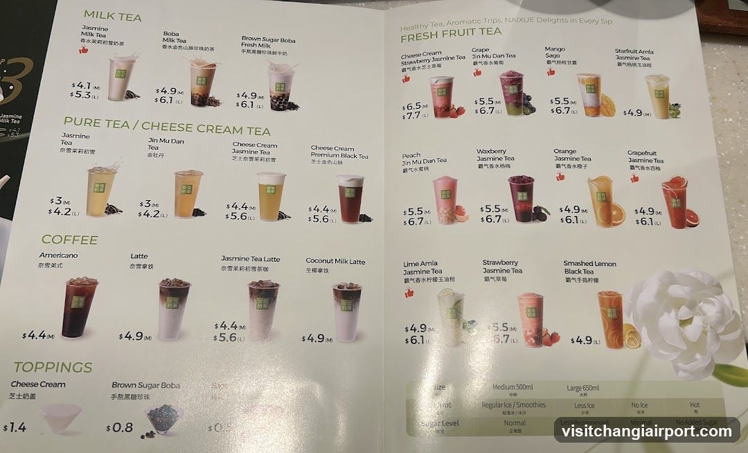 NAIXUE Fresh Tea & Milk Tea Menu