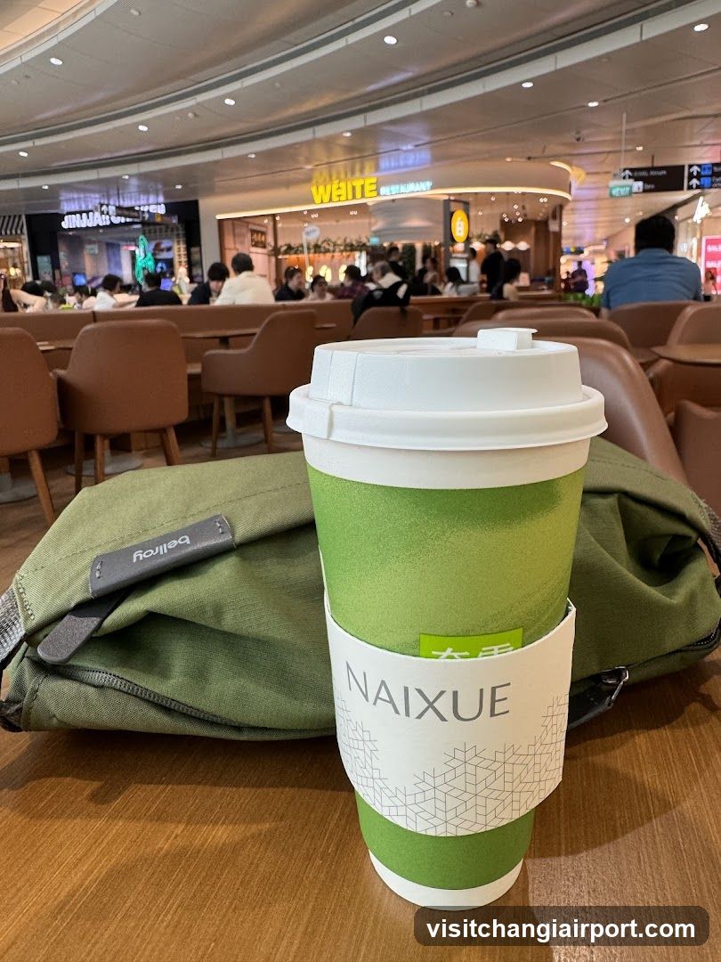 Coffee Cup and Bag in Mall Food Court