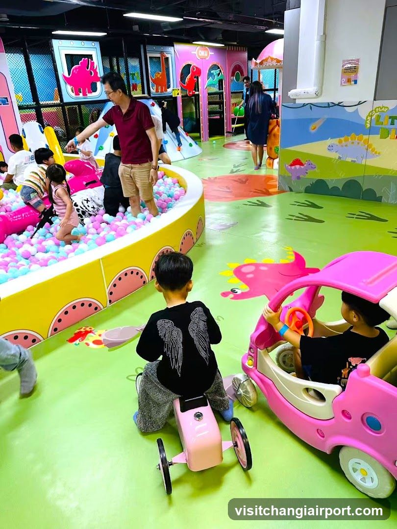 Indoor Play Area with Kids in Ball Pit and Toy Cars
