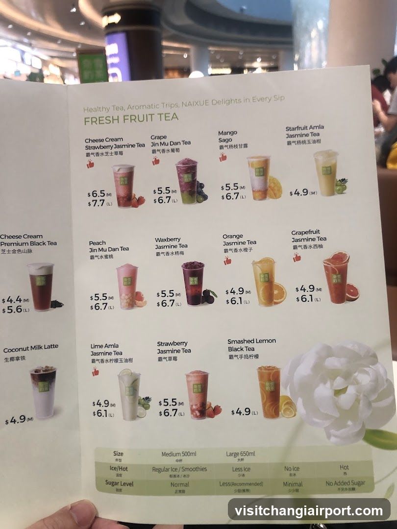 NAIXUE Fresh Fruit Tea Menu