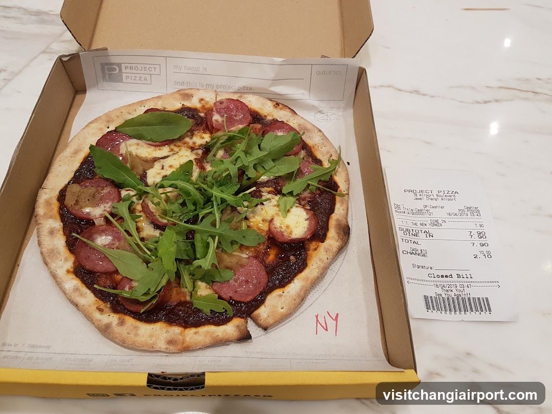 Pizza in box with receipt