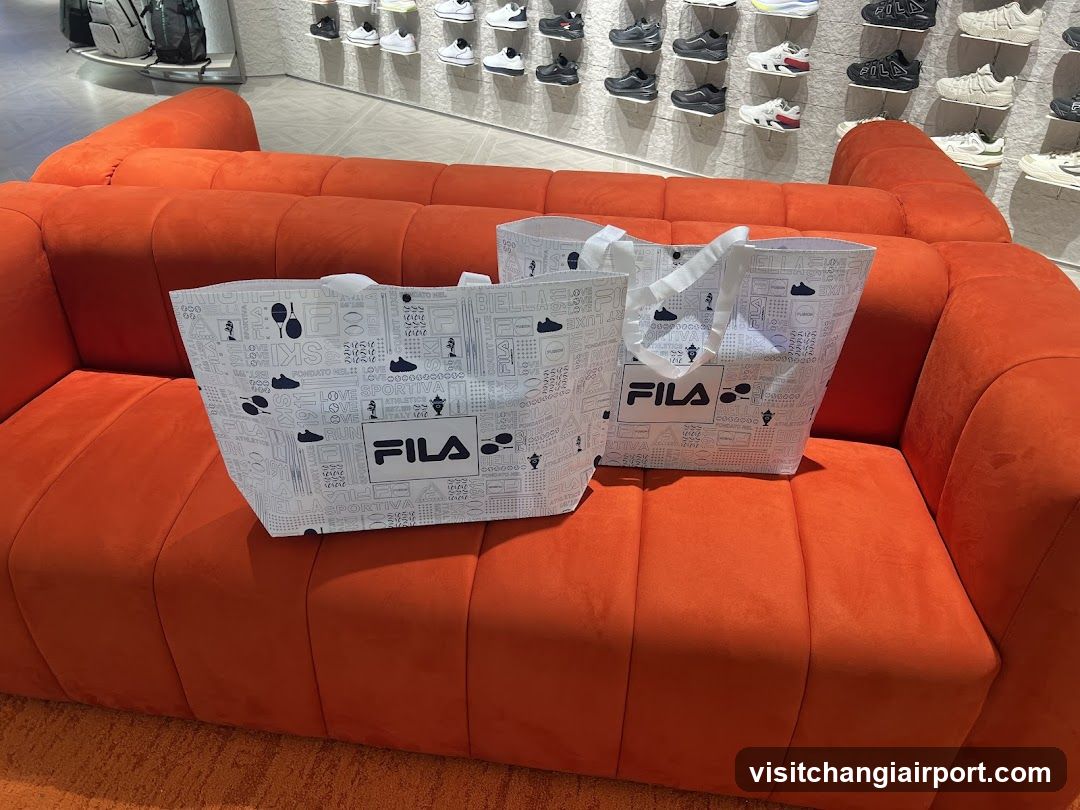 Fila Shopping Bags on Orange Sofa