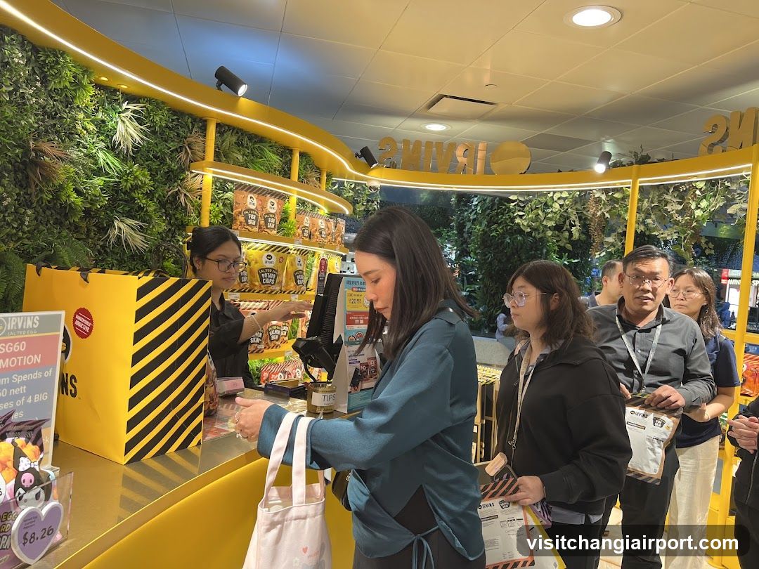 Customer at checkout counter in a vibrant store