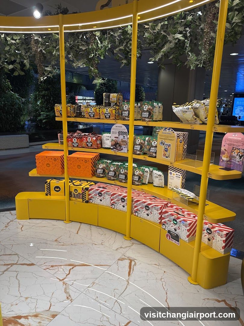 Yellow Display Shelf with Snack Products