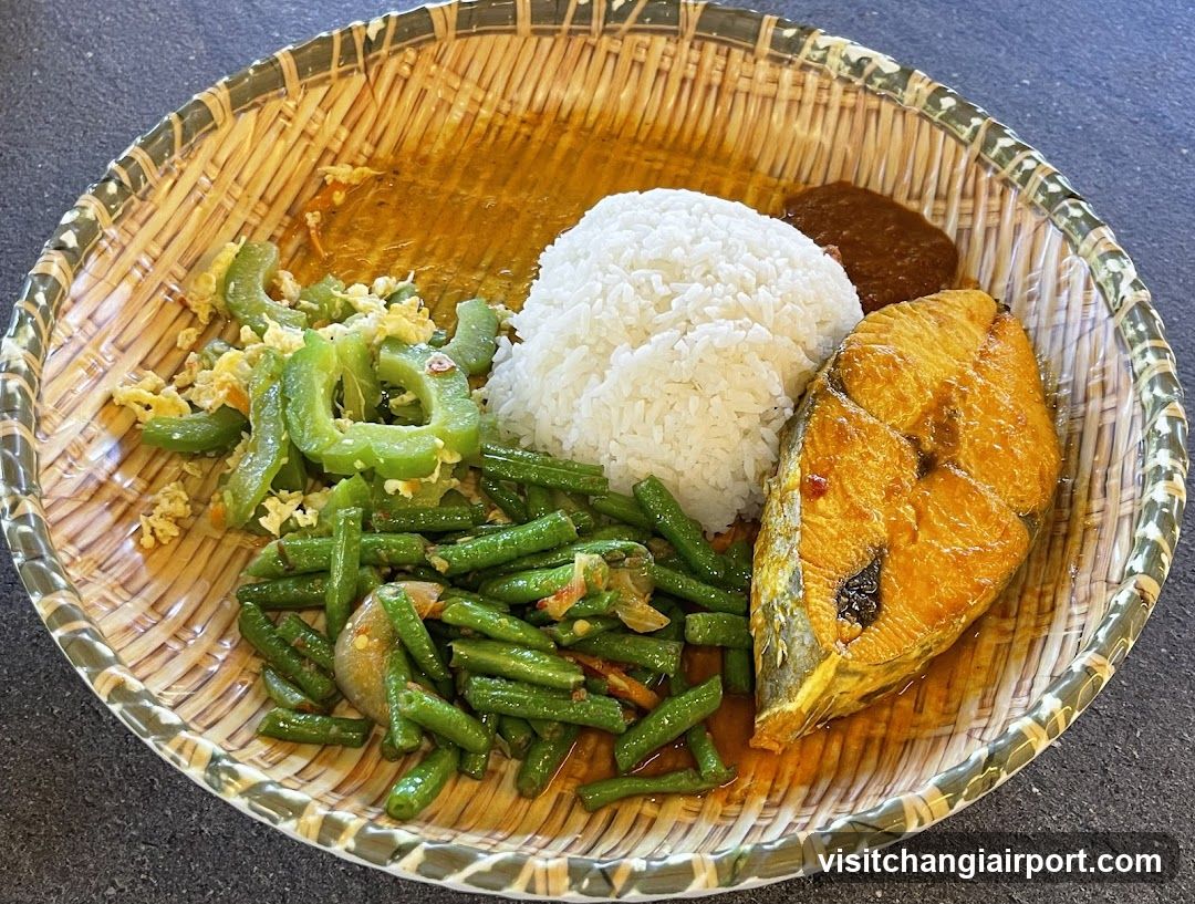 Bowl of Curry Rice with Fish and Vegetables
