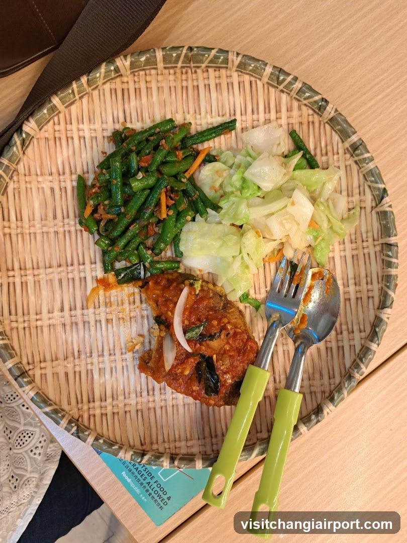 Food on a woven tray
