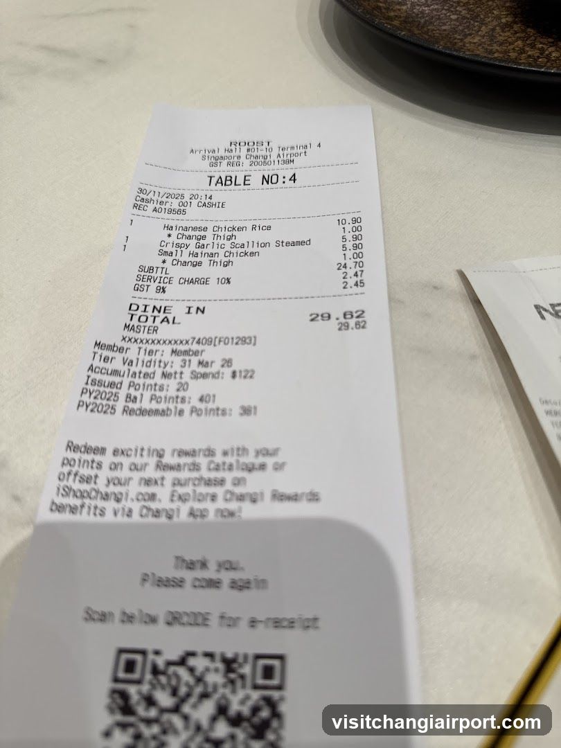 Receipt from Changi Airport Terminal 4