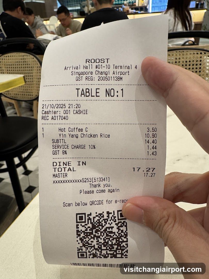 Receipt from ROOST at Singapore Changi Airport