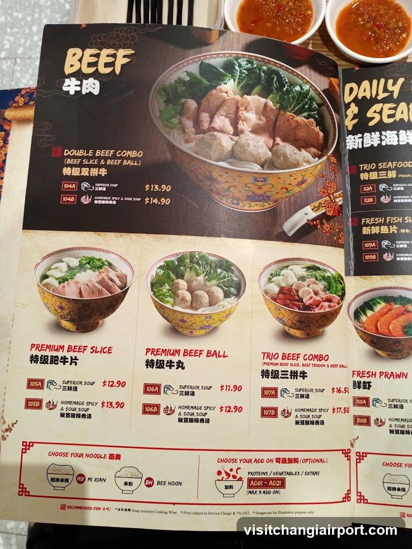 Beef & Seafood Menu Page