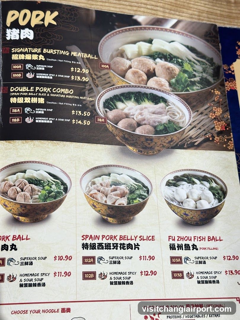 Pork Noodle Menu