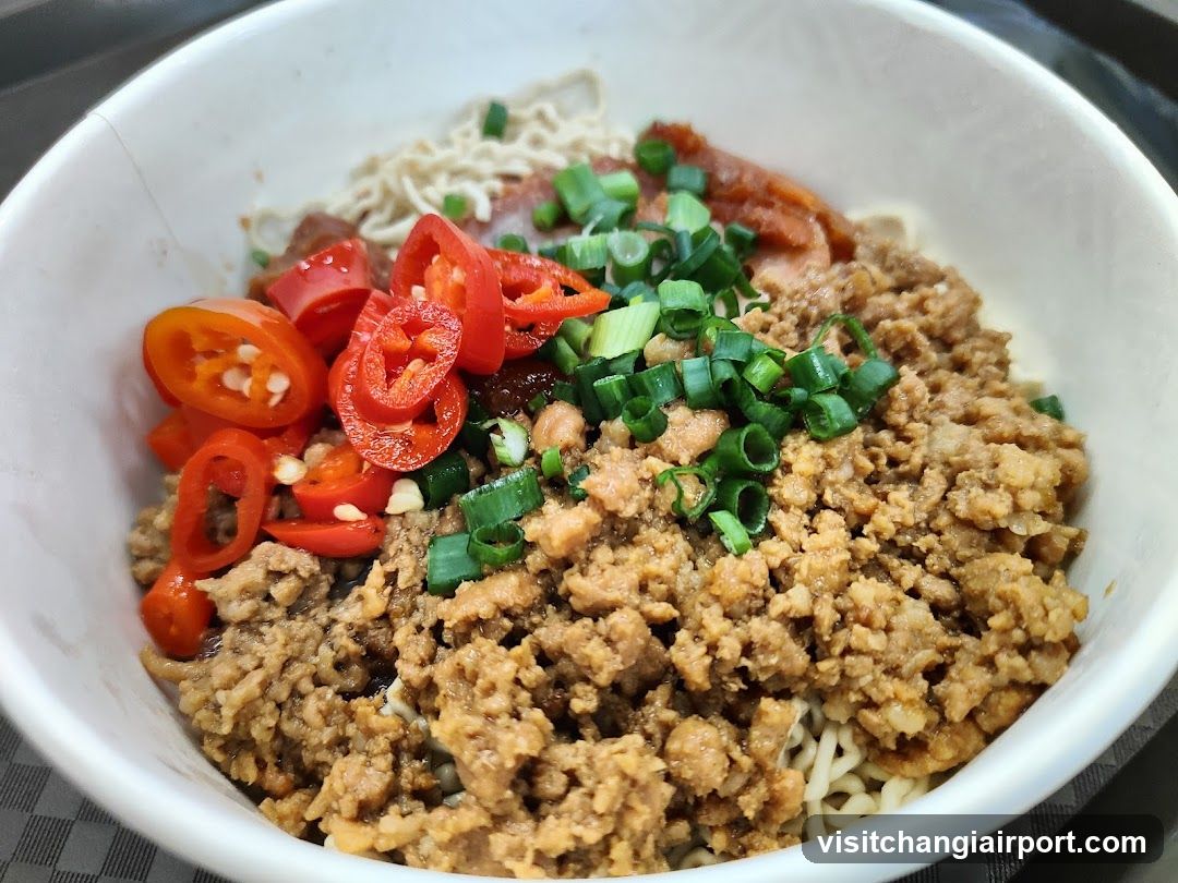 Bowl of Noodles with Minced Meat and Chili