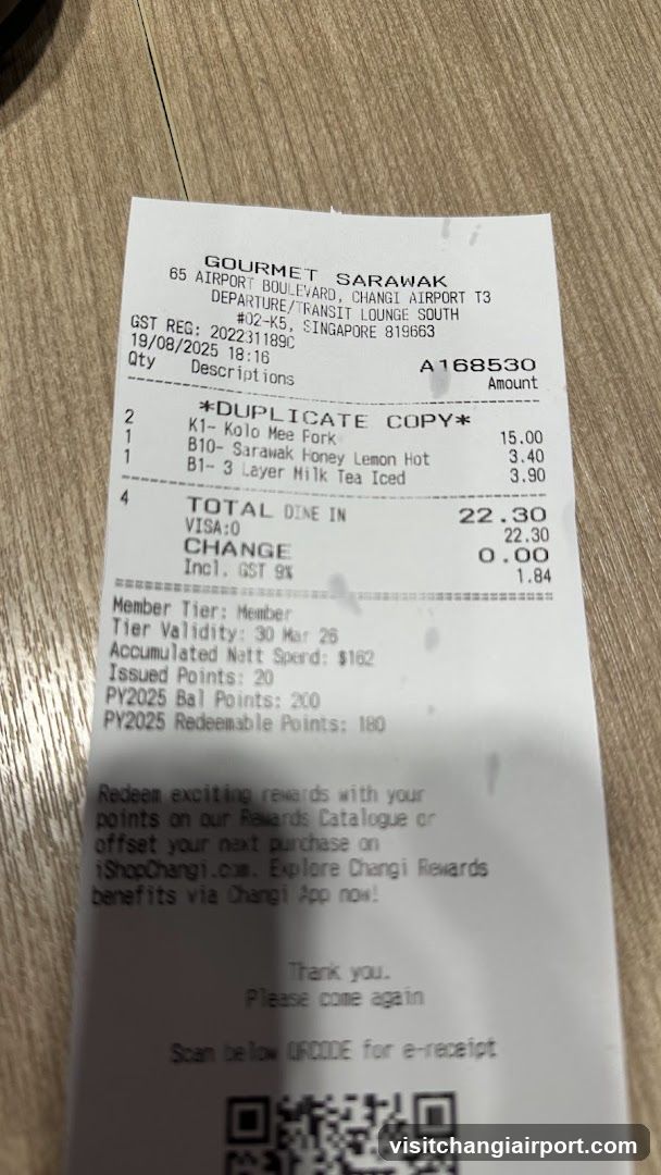 Receipt from Gourmet Sarawak