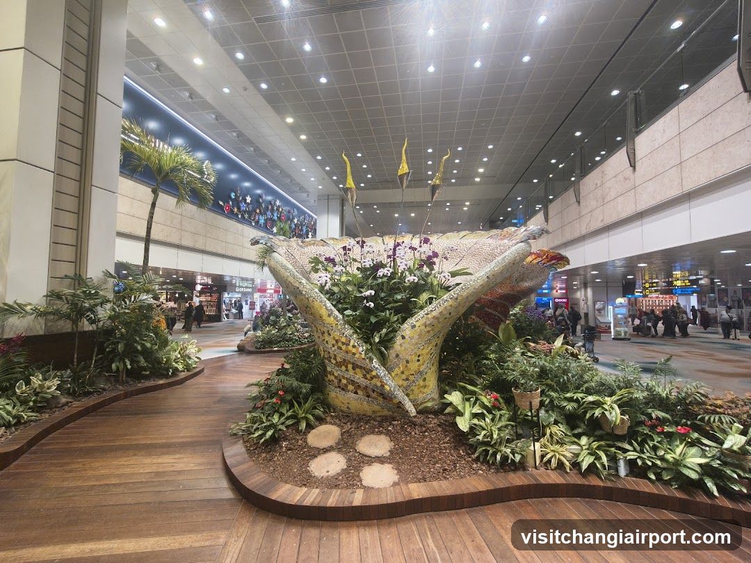 Airport Terminal Interior with Floral Display