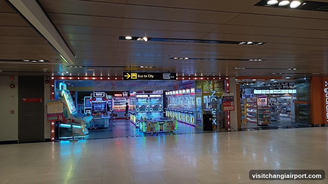 Aisle with arcade games and store entrance