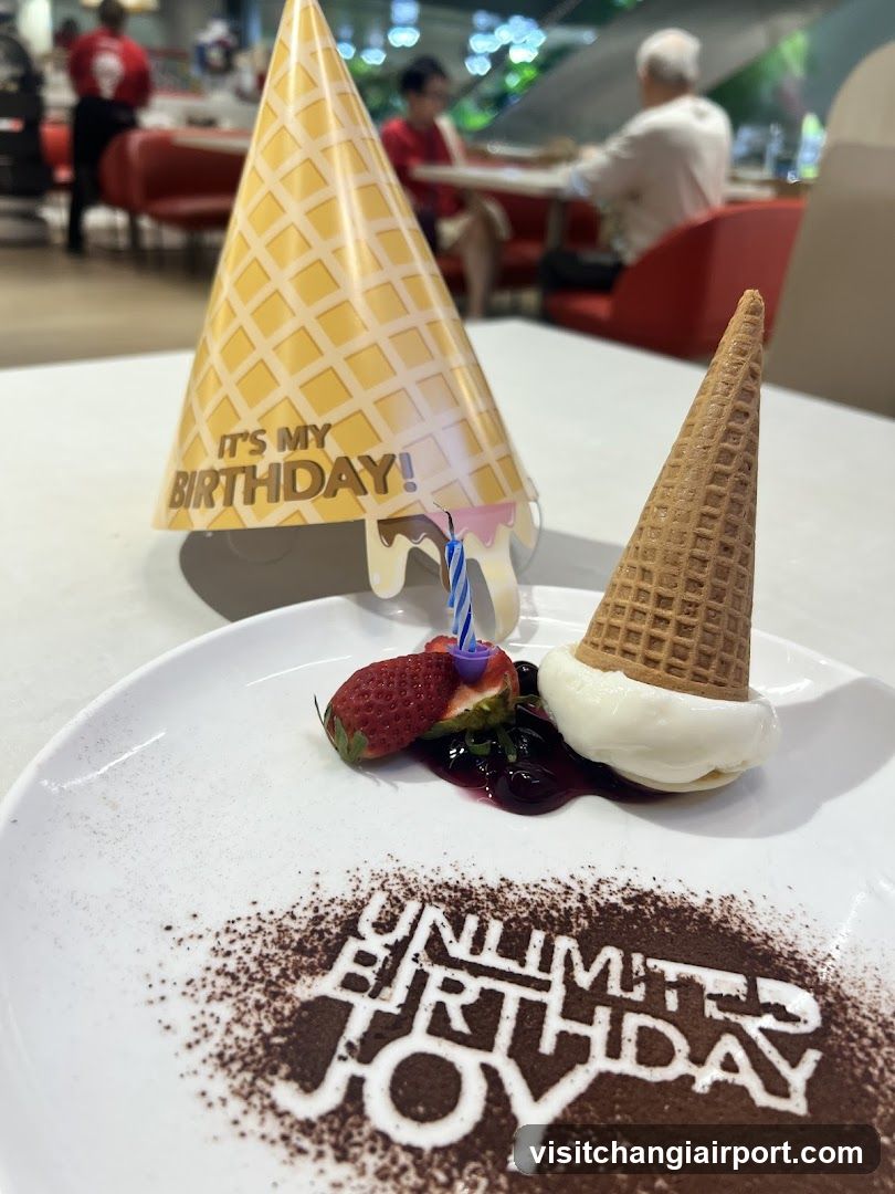 Birthday Dessert with Ice Cream Cone and Party Hat