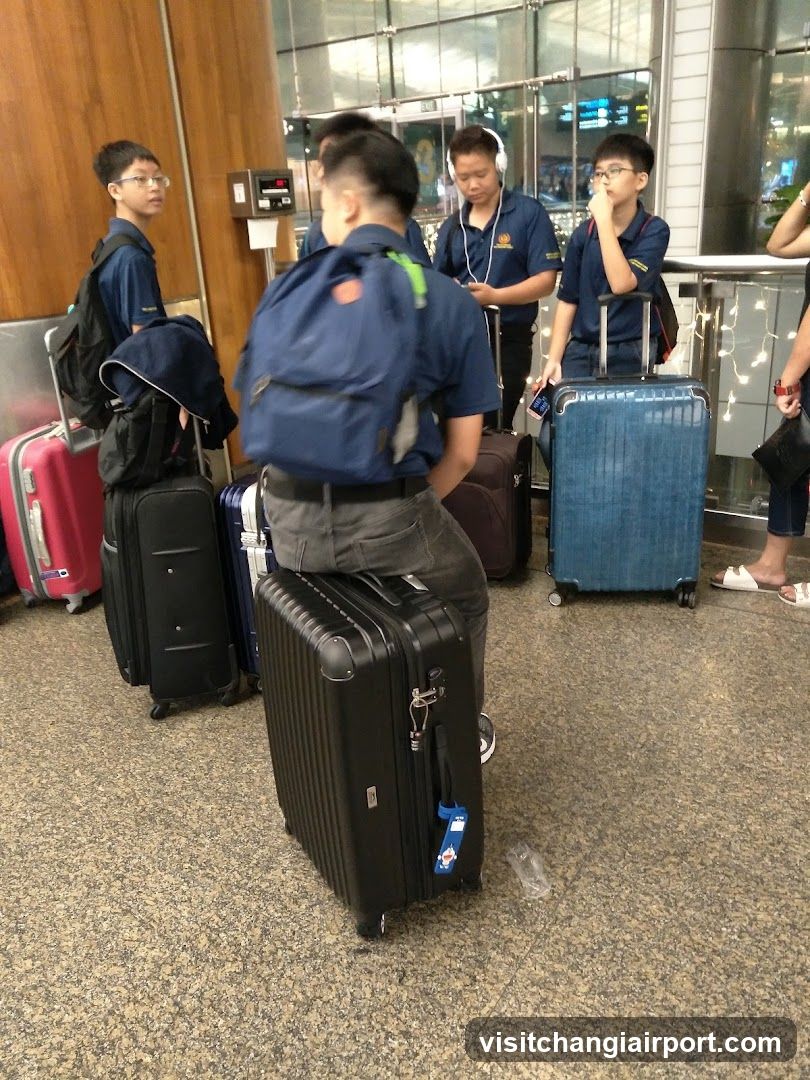 Students with luggage at airport terminal