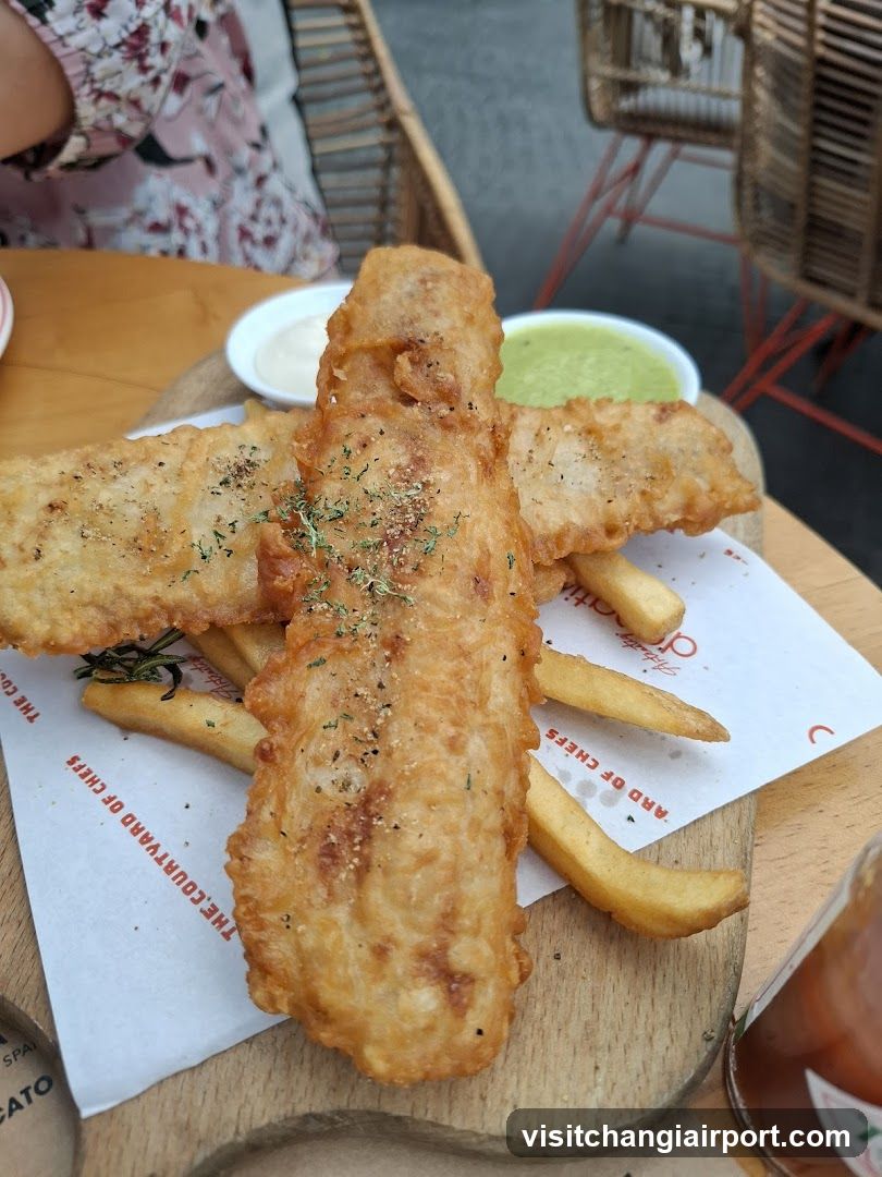 Fish and Chips on Wooden Board