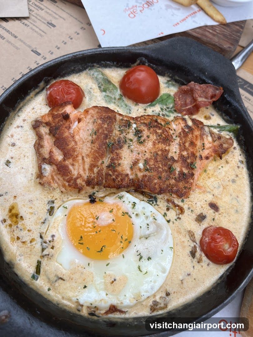 Salmon and Egg in Skillet