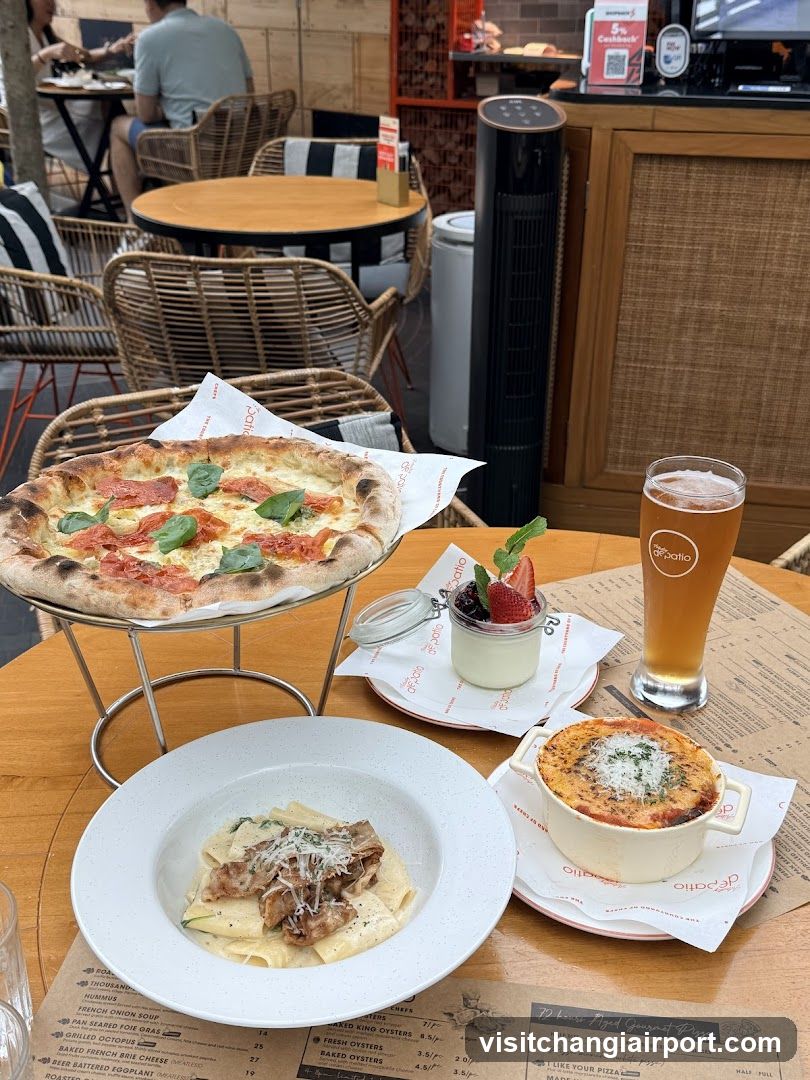 Pizza and Pasta Meal at Outdoor Cafe